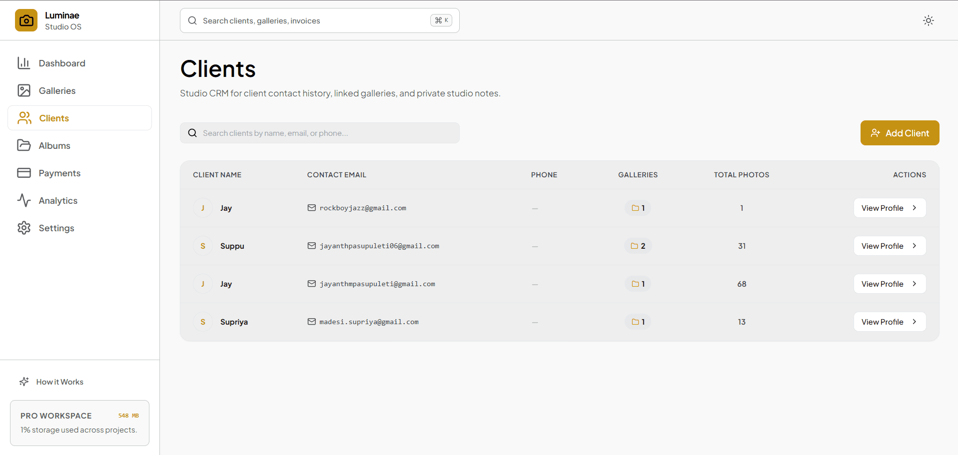 Centralized Studio Clients CRM & 1-Click WhatsApp